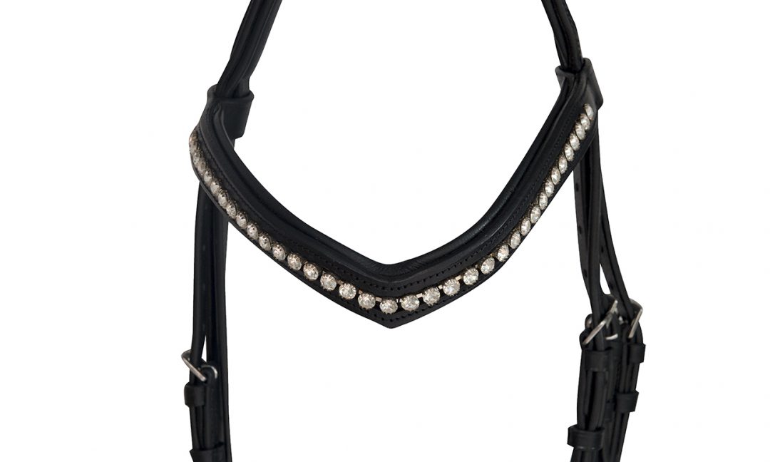 Black Hanoverian Leather Bridle with V Shaped Crystal Browband - Super ...